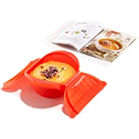 Lékué Kit Estuche de Vapor Hondo + Libro Recetas- Silicona Platino- Rojo- 3-4 pers